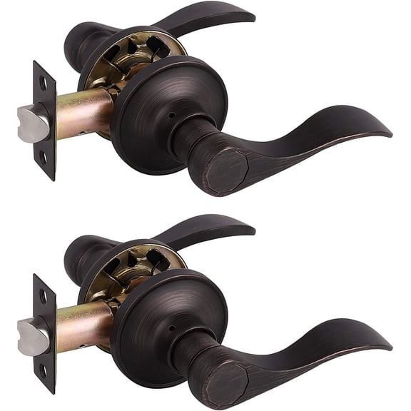 Oil Rubbed Bronze Interior Door Levers Keyless Passage Door Knobs with Reversible Handles Wave Style Hall Closet Door Locksets 2 Pack