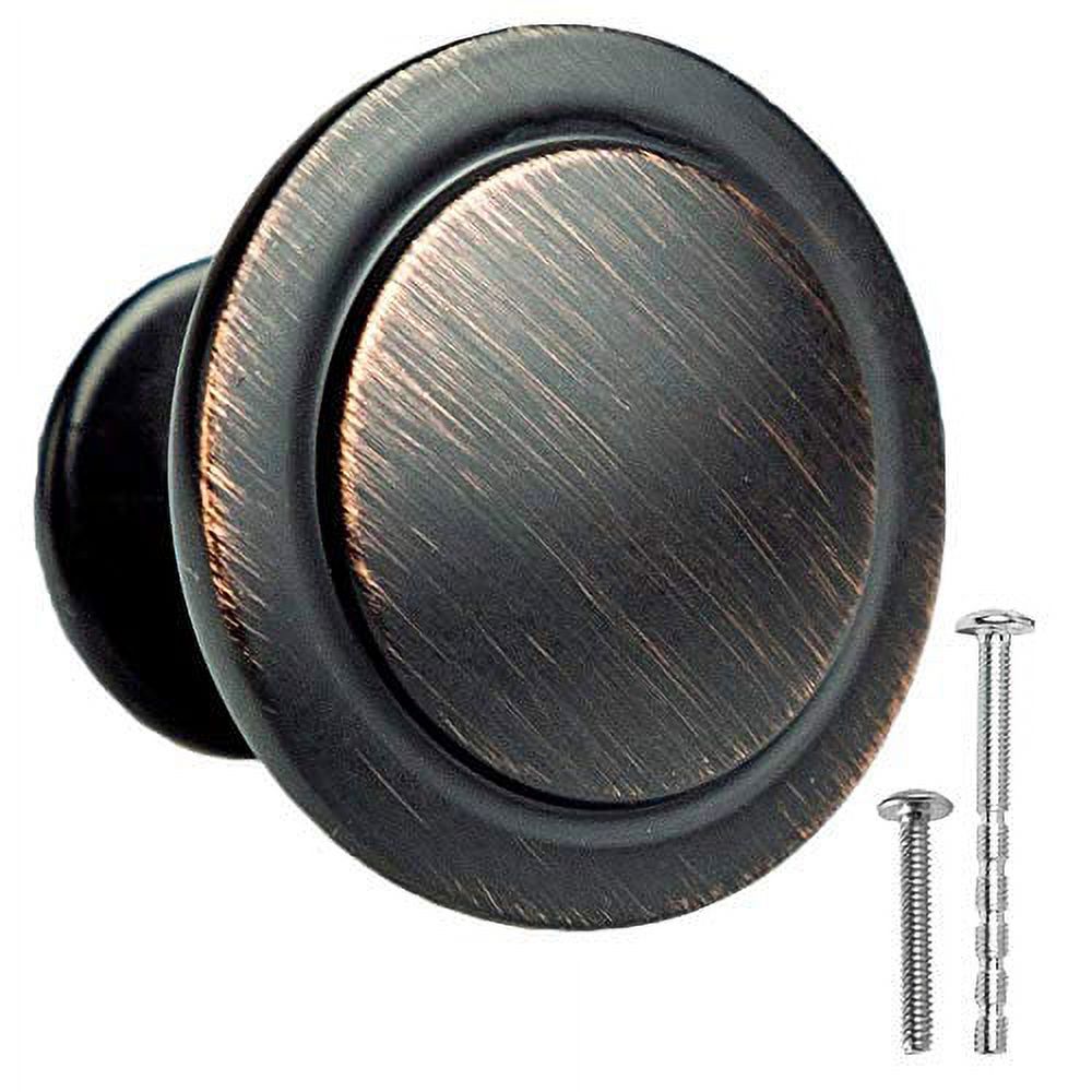 Oil Rubbed Bronze Kitchen Cabinet Knobs - 1 1/4 Inch Round Drawer Handles - 10 Pack of Kitchen Cabinet Hardware - image 1 of 8