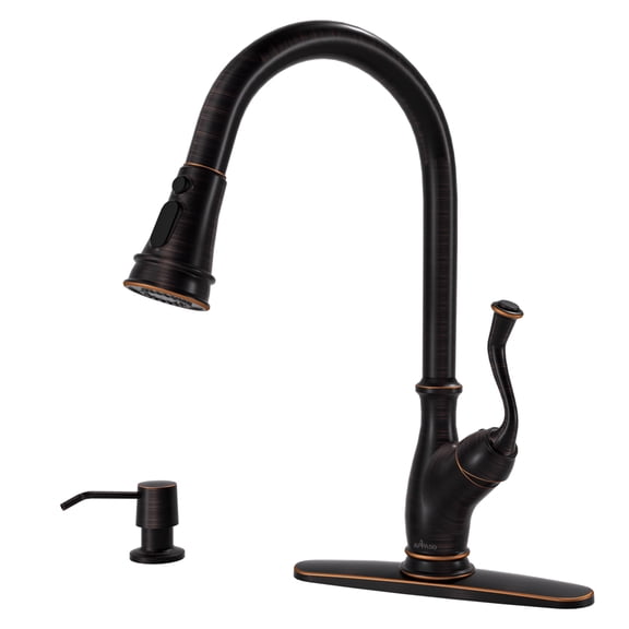 Oil Rubbed Bronze Kitchen Faucet with Soap Dispenser, Stainless Steel Kitchen Faucet with Pull Down Sprayer 3-Function Head