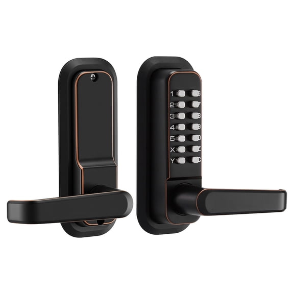 Oil-Rubbed Bronze Mechanical Keyless Lock, 4-7 Digit Push Keypad with Handle, Auto Locking Indoor/Outdoor