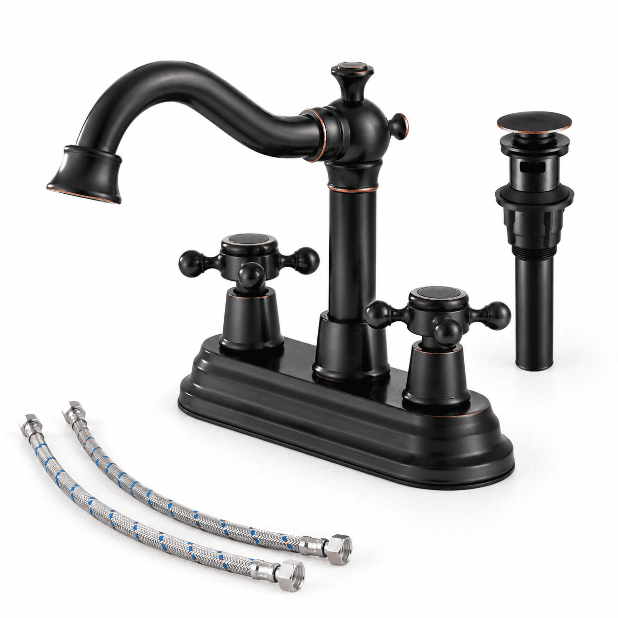 Center Faucet Inlets Oil Rubbed Bronze Metal Cover 2 Handle 4 Inch Centerset Bathroom Faucet ...