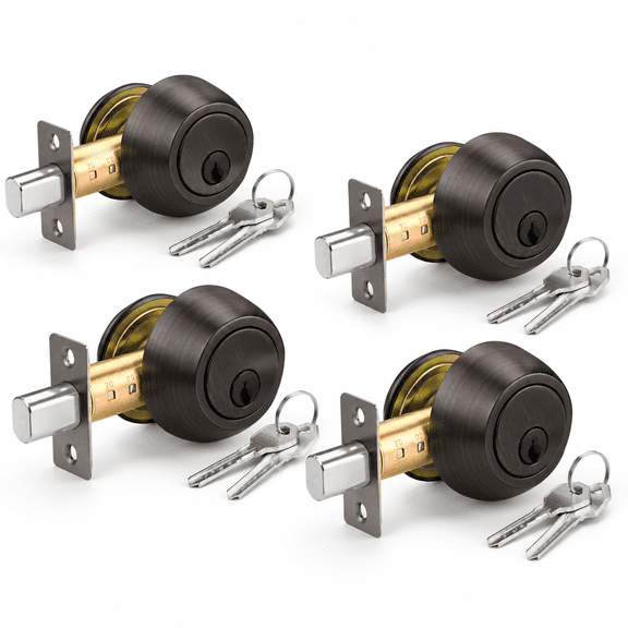 Oil Rubbed Bronze Round Double Cylinder Deadbolt Lock, 4 Pack