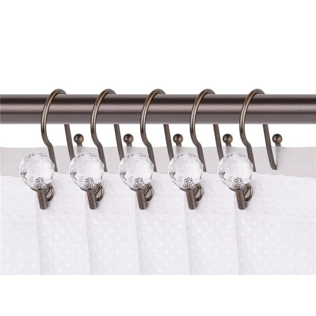 Oil Rubbed Bronze Rustproof Zinc Double Shower Curtain Shower Hooks for Bathroom, Crystal Design - Set of 12