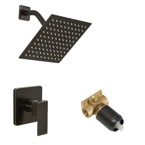 Oil Rubbed Bronze Shower Faucet Set, Bathroom Rainfall Shower System with Rain Shower Head, Single Function Shower Trim Kit Including Rough-in Valve for Bathroom Shower Installation