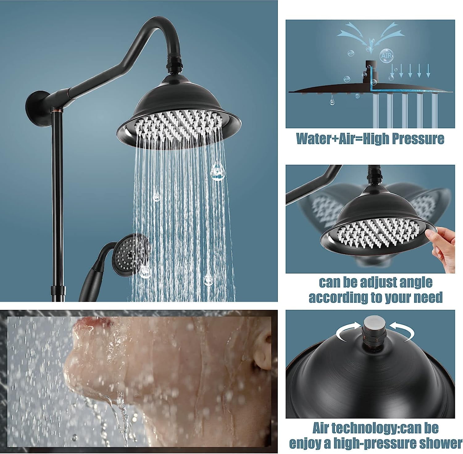 Oil Rubbed Bronze Shower Faucet Set with Hand Sprayer and Tub Spout 12