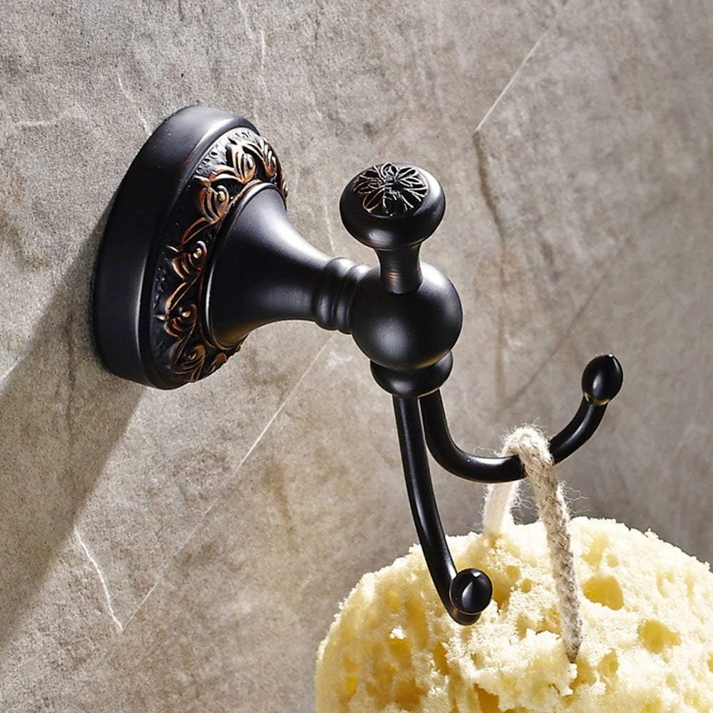 Oil Rubbed Bronze Towel Hooks and Toilet Paper Holder Set Retro Brass Coat Hook Tissue Roll Holder for Bathroom