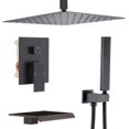 Oil Rubbed Bronze Tub Spout Shower System Combo Set 16" Square Rain