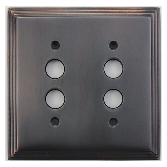 Oil Rubbed Bronze Wall Plate 2 Gang - Deco Step Style Push Button Light Switch Cover - Solid Forged Brass Antique Finish 4 7/8 x 5 Inch