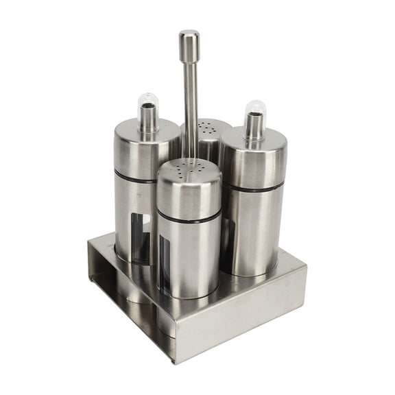 Oil Salt Cruet Set, Stainless Steel Vinegar Bottle and Shaker with Base Stand, Large Capacity Dispenser Bottles for Kitchen Restaurant Countertop