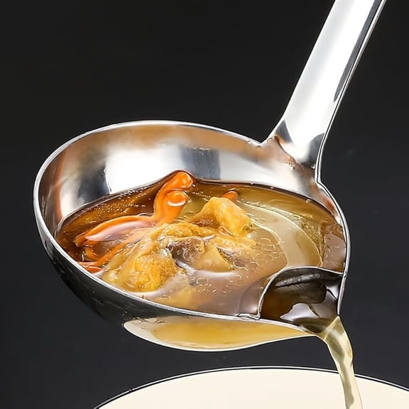 Oil Separating Stainless Steel Soup Ladle/Grease Trap Long Spoon/Fat Control Serving Spoon/Healthy Lifestyle/Kitchen Accessory