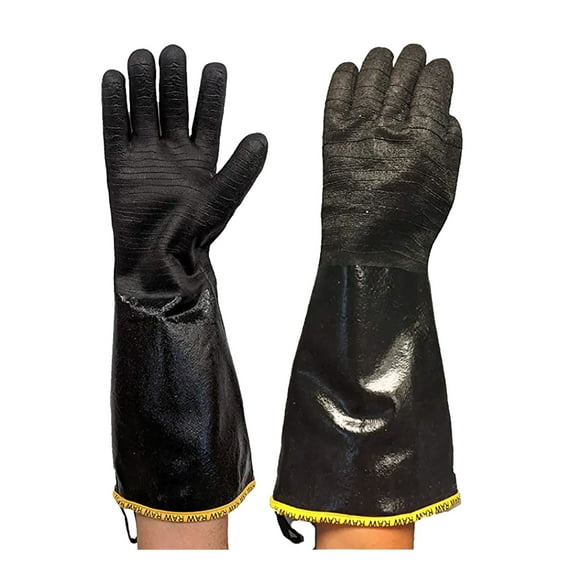 Oil Shield, RAW 100% Neoprene Glove, 18" High temperature, 450 Degree Temp Rating, Anti-Microbial Liner, Food Service Safety, Black (Large)