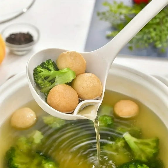 Oil Soup Separator Spoon, Kitchen Gadget, Grease Skimmer, Plastic, for Broth, Gravy, and Stews, Beige White or Blue Color, by FAJHHA