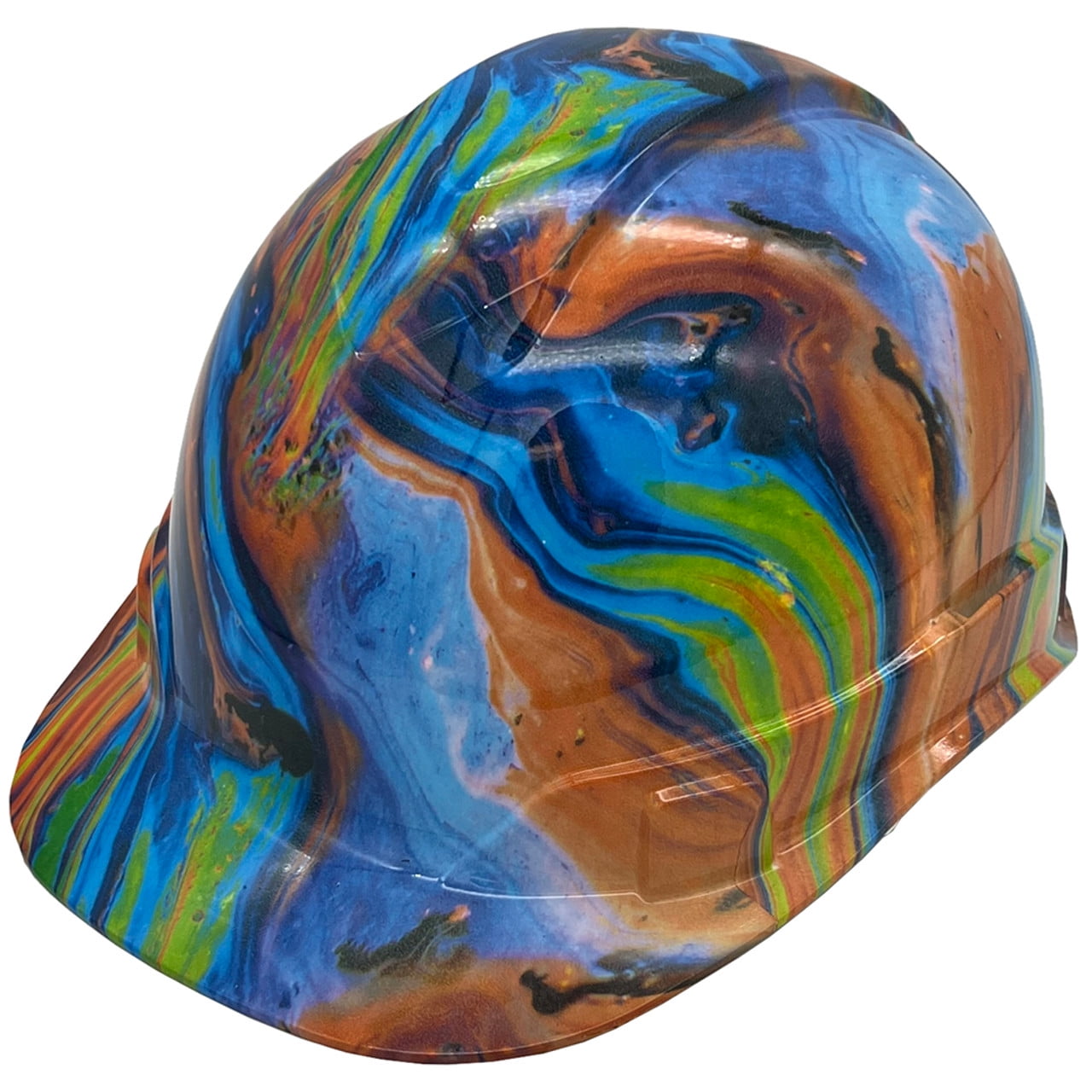 Oil Spill Design Hydro Dipped Hard Hats Cap Style Design with 4 Pt Suspension