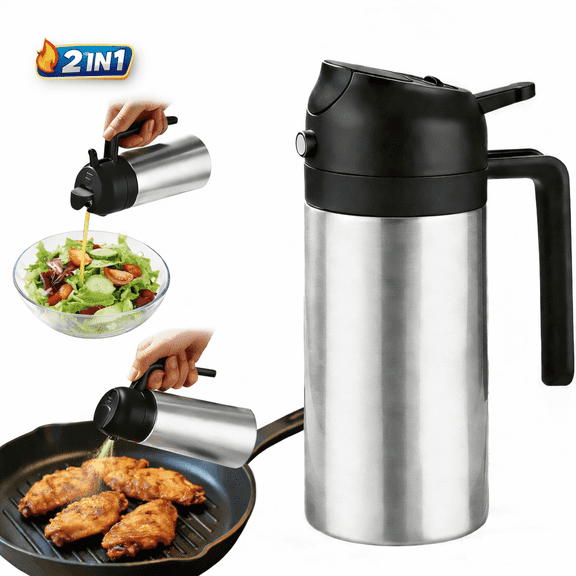 Oil Spray Bottle Stainless Steel Kitchen 2 in 1 Oil Dispenser and Sprayer for Cooking, BBQ, Air Fryer, Salad, Baking