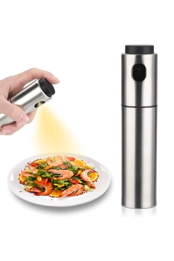 Oil Sprayer for Cooking, 100ml Stainless Steel Oil Spray Bottle, Durable Oil Sprayer Mister Kitchen Gadgets for Baking, Air Fryer, BBQ (Silver, 1 Pack)