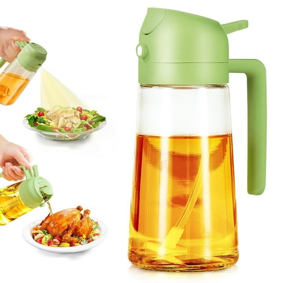 Oil Sprayer for Cooking, 2 in 1 Olive Oil Dispenser Bottle for Kitchen, 16.5oz/470ML Oil Spray and Oil Container, Premium Glass Oil Bottle, Food-grade Oil Mister for Air Fryer, Salad, Frying, BBQ