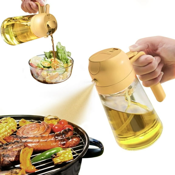 Oil Sprayer for Cooking, 2 in 1 Olive Oil Dispenser Bottle for Kitchen, 16.5oz/470ML Oil Spray and Oil Container, Premium Glass Oil Bottle, Food-grade Oil Mister for Air Fryer, Salad, Frying, BBQ