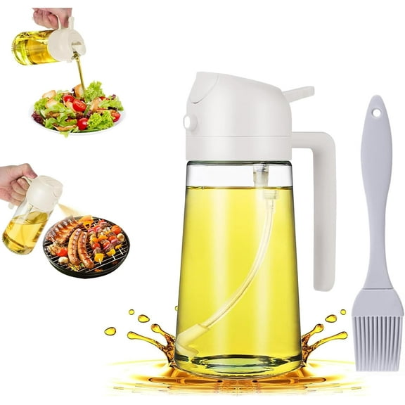Oil Sprayer for Cooking, 2 in 1 Olive Oil Sprayer and Oil Dispenser, Food-grade Oil Spray Bottle 500ML/ 17OZ for Kitchen, BBQ, Frying, Air Fryer, Salad, Baking (White)
