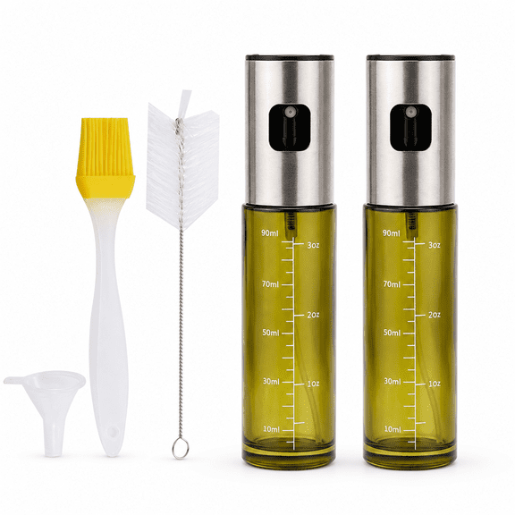 Oil Sprayer for Cooking, 2 Pack 100ml Olive Oil Sprayer Bottle with Light-Blocking Glass, Refillable Oil Mister with Stainless Steel Top, Leak-Resistant Oil Spray Bottle for Air Fryer, Salad, BBQ, Ki