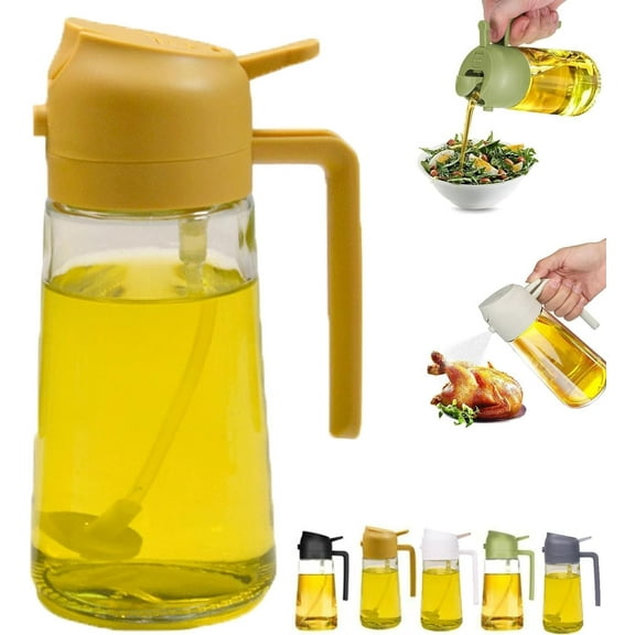 Oil Sprayer for Cooking, 2024 New 2 In 1 Oil Dispenser And Oil Sprayer for Kitchen, 16oz Glass Olive Oil Dispenser Bottle, Food-grade Oil Mister for Air Fryer, Salad, Frying, BBQ(black)
