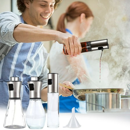 Oil Sprayer for Cooking,Press-Type Spray Can Olive Oil Sprayer Glass Bottle,304 Stainless Steel Versatile Spray Oil Dispenser,Portable Oil Bottle Used for Air Fryer,Baking,BBQ,Salad,Roasting (100ml)