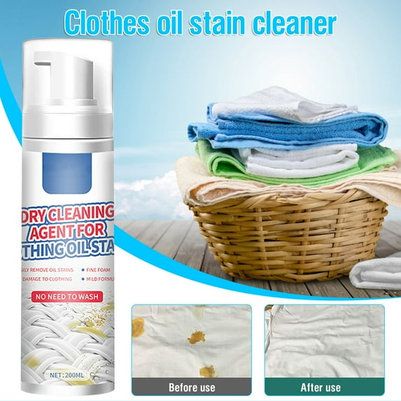Oil Stain Remover Spray | Dry Cleaning Spot Cleaner | Degreaser for Clothes, Upholstery, Carpets | Fast Acting, No Rinse, Multi-Fabric Safe | Removes Grease, Coffee, Wine | 200ml Household Cleaner