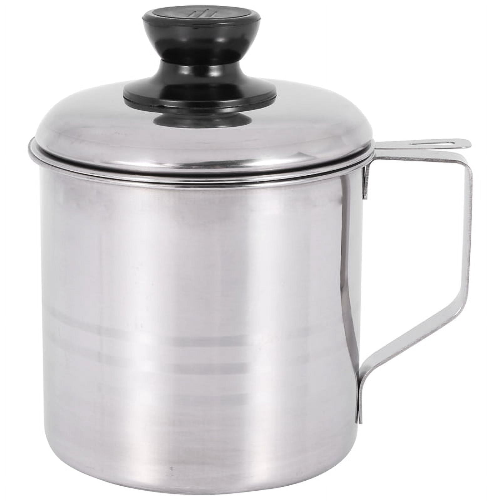 Cook N Home 02651 Stainless Steel Oil Grease Storage Can with Strainer, 3.5 Quarts, Silver