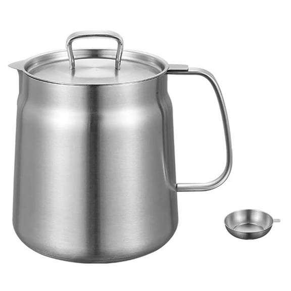 Oil Strainer Pot Grease Can 2L / 67.6 Fl Oz Food Strainer Stainless Steel Oil Storage Container with Fine Mesh Strainer