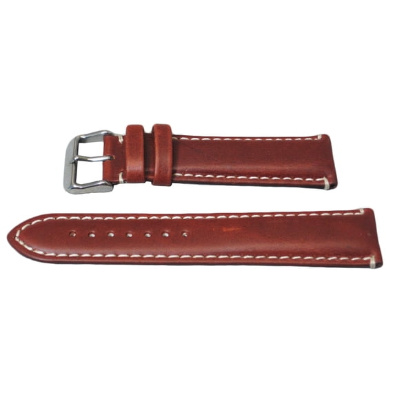 Oil Tanned Genuine Leather Chestnut Watch Strap With Contrast Stitching