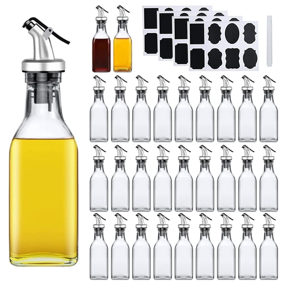 Oil & Vinegar Dispensing Bottles 6oz Set with Sticker and Pen, 30 Pcs