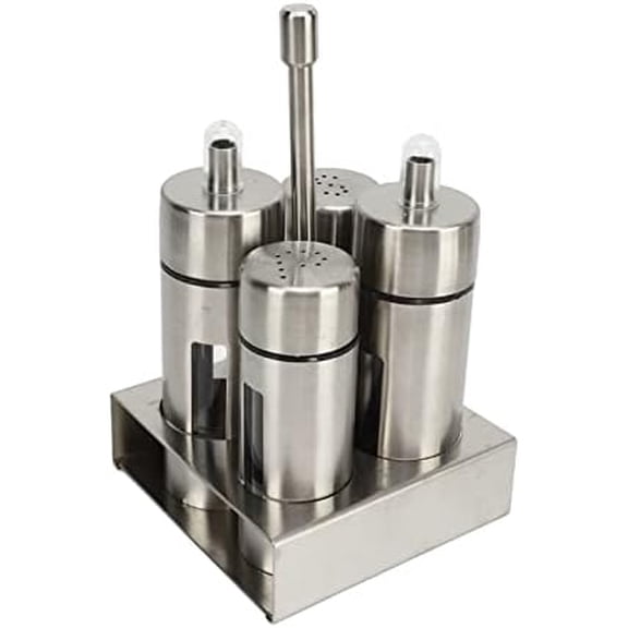 Oil and Vinegar Salt & Pepper Cruet Set, Stainless Steel Spices Dispenser Oil Vinegar Bottle Salt Shaker with Base Stand for Home Kitchen Countertop Tabletop$$Home Decor, Kitchen, & Other