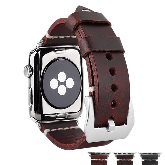 Oil Wax Leather Watch Accessories Watchband For S 3 2 1 Apple Watch Bands 44mm iWatch Bracelet Red with Silver Buckle