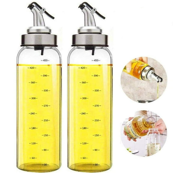 Oil and Vinegar Dispenser Bottles, 2 Pack of 17oz Glass Olive Oil Dispenser Set for Kitchen Cooking and BBQ