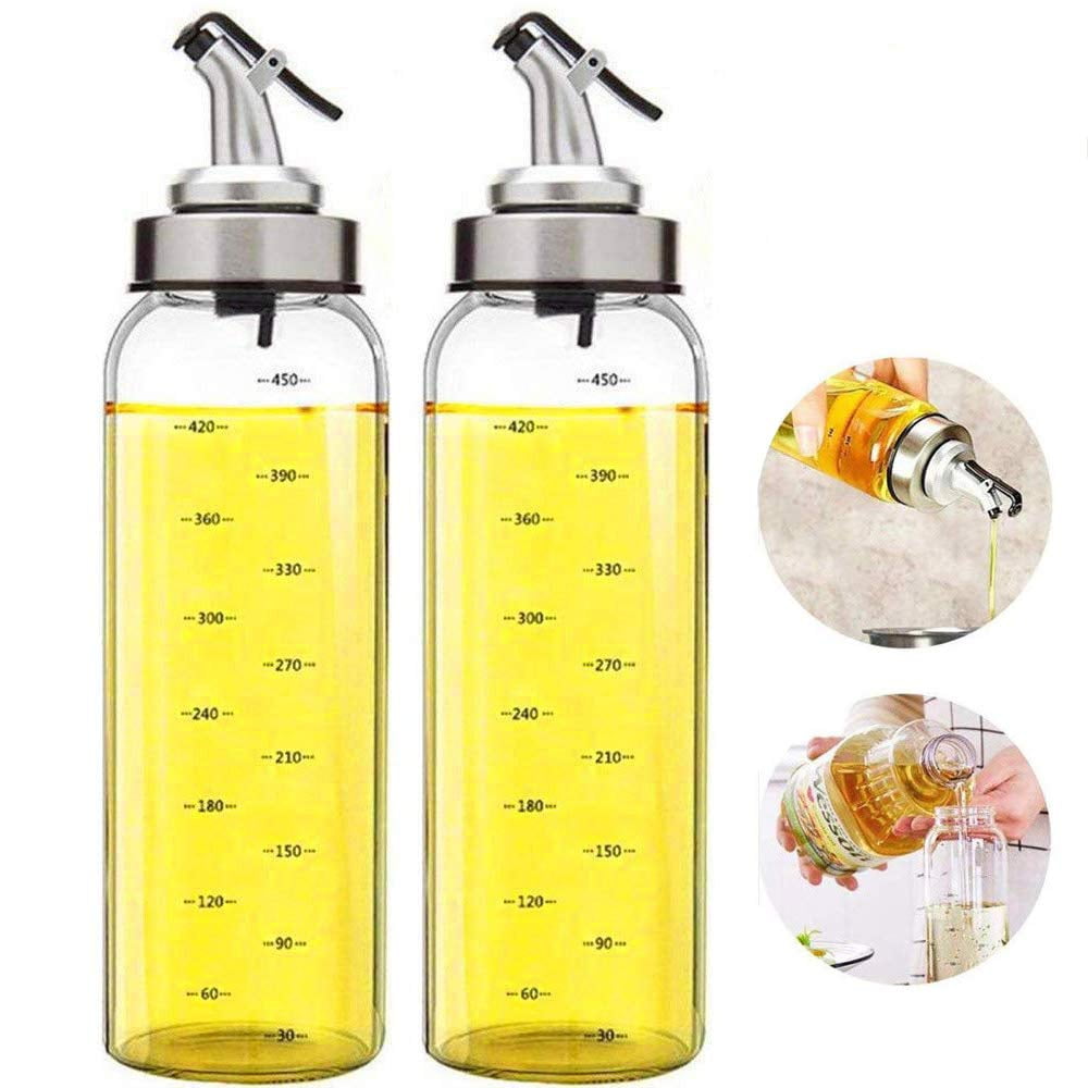SINO GLASS 2-Pack SQUARE Oil & Vinegar Glass Dispenser Bottles