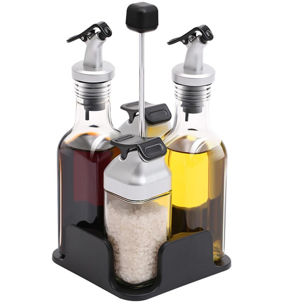 Oil and Vinegar Salt Pepper Dispenser Set with Storage Tray