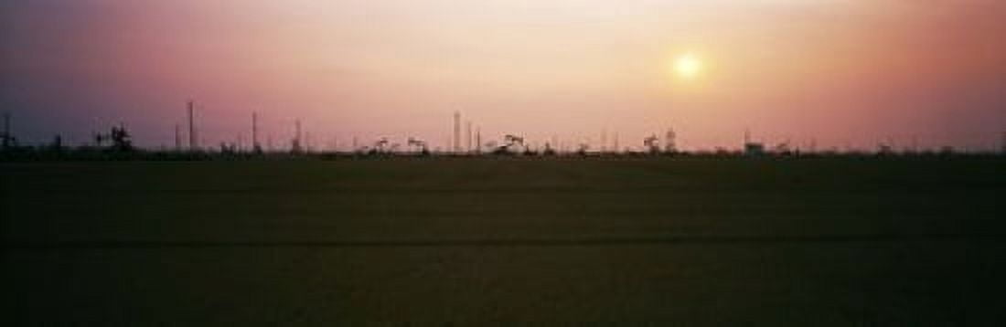 Oil field at sunset California State Route 46 California USA Canvas Art - Panoramic Images (18 x 6)