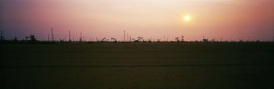 Oil field at sunset California State Route 46 California USA Canvas Art - Panoramic Images (36 x 12)