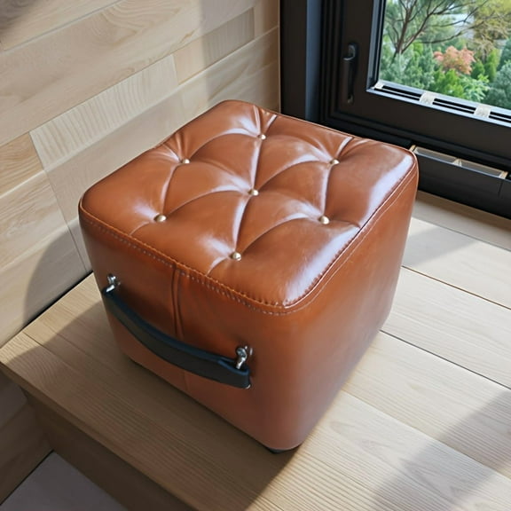 Oil-wax Faux Leather Universal Small Stools, Shoe-changing Stools, Low Stools, And Foot Stools Are Suitable For Foyers, Living Rooms, Corridors, Closets, Bedrooms, Lounges, Etc, They Have Handles