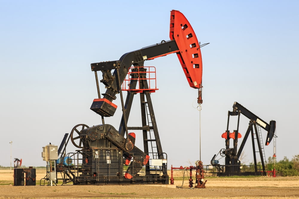 Oil well pump jacks at Bakken Oil Field near Estevan Saskatchewan Canada Canvas Art - Ken Gillespie Design Pics (19 x 12)
