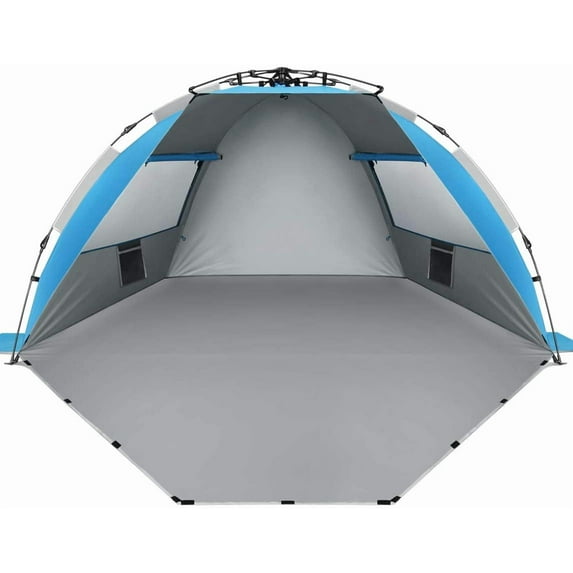 Oileus Beach Tent X-Large 4 Person Tent Sun Shelter, Pop Up Tents, Portable Sun Shade for Beach with Carry Bag, Stakes, 6 Sand Pockets, Anti UV for Fishing Hiking Camping, Waterproof, Windproof, Blue