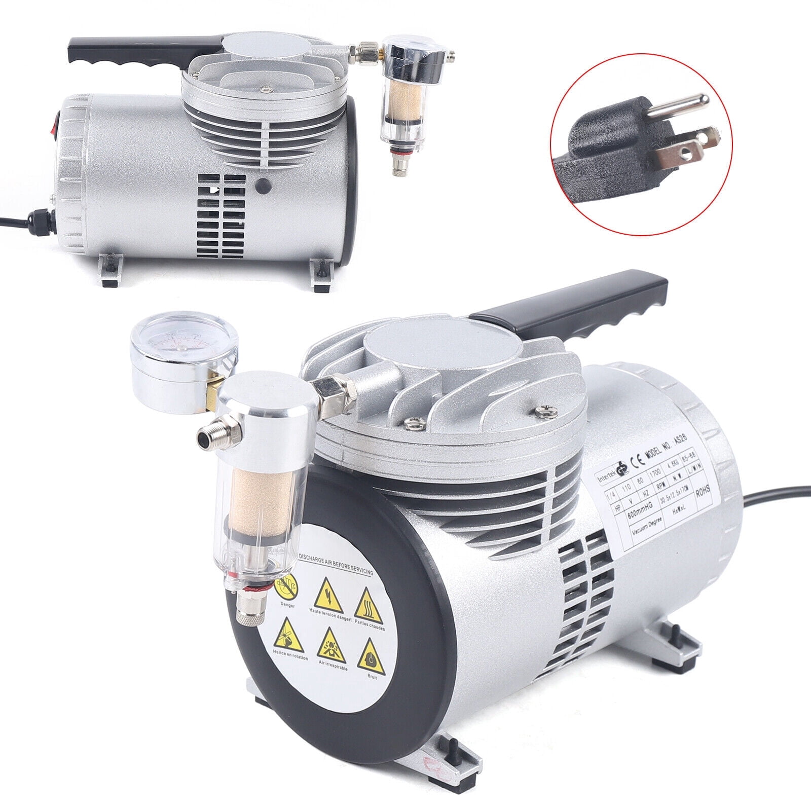 Oilless Diaphragm Vacuum Pump Industrial Small Oil Free Vacuum Suction Pump Silver for Food Packaging