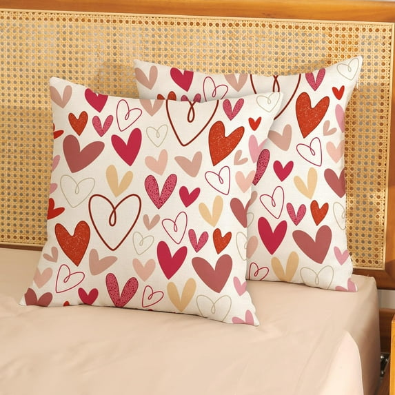 Oillow Valentine'S Decor Pillow Covers 18X18 Red Love Heart Throw Pillow Covers Wedding Valentine'S Day Mother'S Day Anniversary Pillowcase Linen Cushion Case Decoration for Sofa Couch B