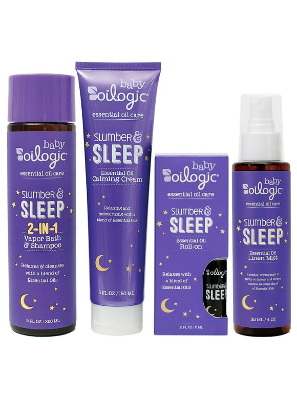 Oilogic, Baby Sleep Bundle, Essential Oil Roll on .2 oz, Vapor Bath 9 oz, Calming Cream 6 oz, Linen Mist 4 oz