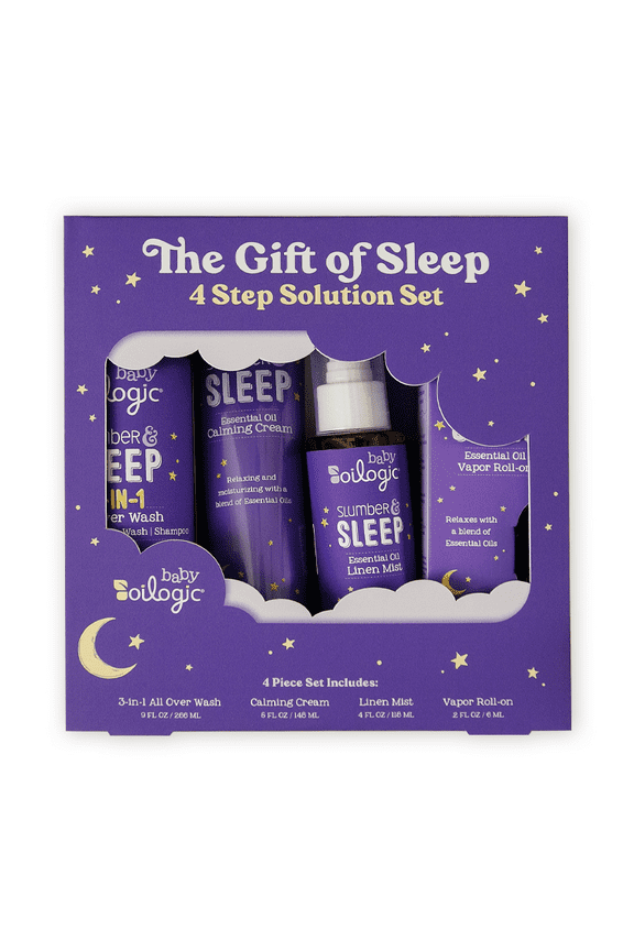 , The Gift of Sleep, Baby Sleep Bundle using Essential Oils, Essential Oil Roll on .2 oz, All-Over Wash 9 oz, Calming Cream 5 oz, Linen Mist, 4 oz