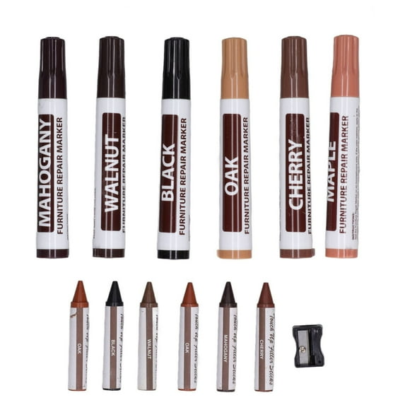 Oimcto 6-Piece Set Marker + Crayon 1Ml Revolutionary Furniture Up Multi Color Wood Scratch Repair Pen Set,Great for Stains Scratches Wood Floors Tables Bed Posts Easy To Use and Long Lasting Results!