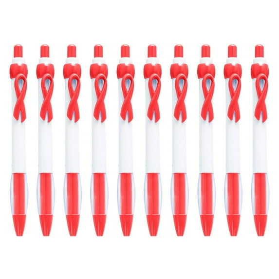 Oimcto Aids Awareness Mini Pen 10Pcs Red,10 Pcs Ribbon Retractable Gel Roller Pen Breast Cancer Awareness Ribbon Pen Point Breast Cancer Pens Plastic Gel Ballpoint Pens for Women Gift 10Ml