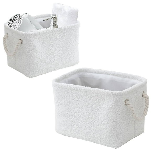 Oimcto Faux Wool Storage Basket White,Faux Fleece Storage Baskets Mini Fleece Baskets Multi Function Storage Basket Toiletries Storage Basket for Home Living Room Bathroom