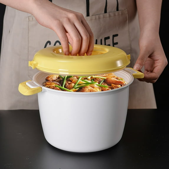Oimcto Plastic Rice Cooker for Microwave Oven Yellow A,Rice Cooker Large Microwave Special Plastic Rice Cooker Multi Functional Thermal Lunch Box