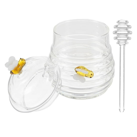 Oimcto Practical Less than $5 Transparent Glass Honey Jarjar with and Lid Glass Pot Container Dispenser for Home Kitchen Store and Syrup Unique Beehive Shape,Include:1X Honey Jar