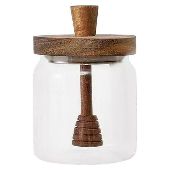 Oimcto Practical Less than $5 Transparent Honey Storage Jarpot Airtight Glass Jar with Stick and Wooden Lid Containers for Storing Jar for Home Kitchen,Include:1X Honey Storage Jar